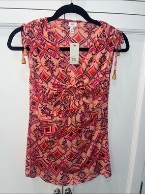 River Island Pink & Orange Printed Knot-Front Sleeveless Top